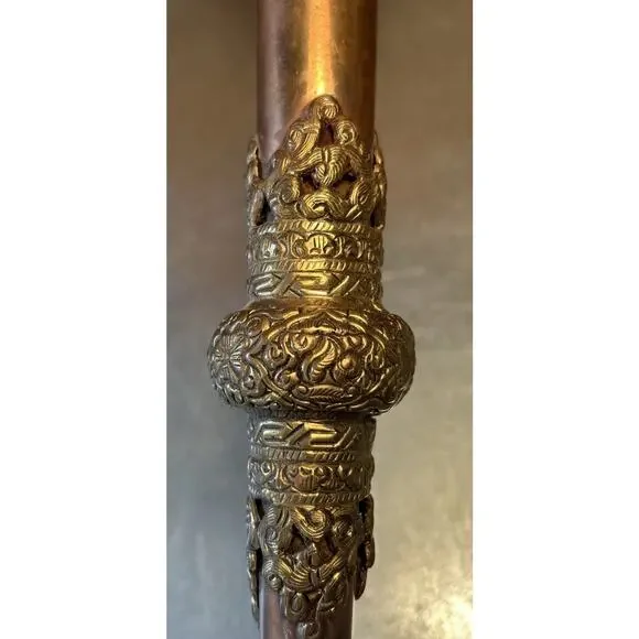 Vintage Tibetan Buddhist Ritual Ceremonial Copper & Brass Dragon Head Horn 19”